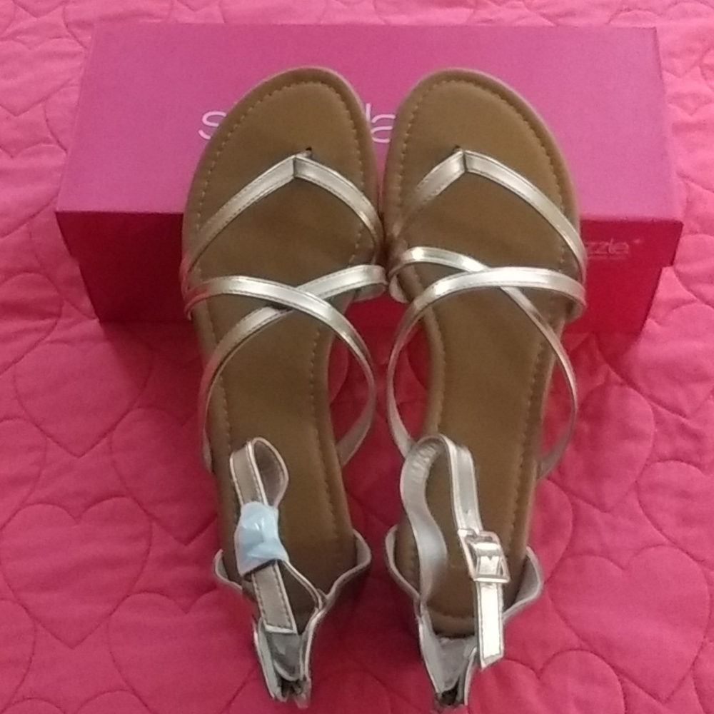 Shoedazzle Strappy Rose Gold Flat Sandals